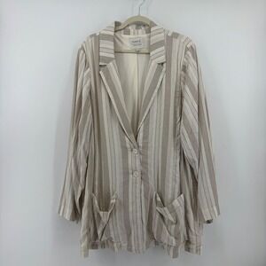 Torrid Womens 4X Beige Striped Linen Blend Blazer Jacket Long Sleeve Pockets